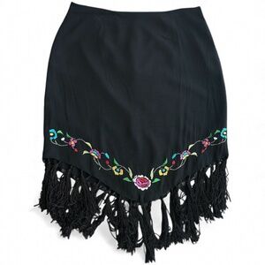 Guess Embroidered Fringe Asymmetrical Mini Skirt – Y2K Boho Chic (Size 28 / S)